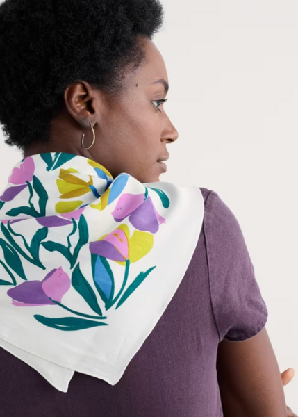 May Garland Square Scarf - Collaged Tulips Border