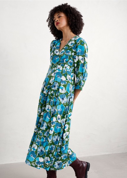 Etta Dress - Paper Hellebores Forest Green