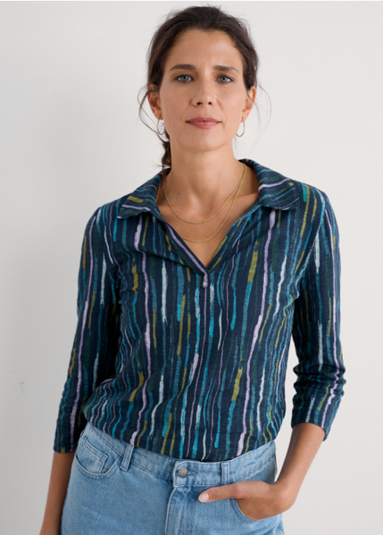 Wavecrest Shirt - Painterly Stripe Maritime