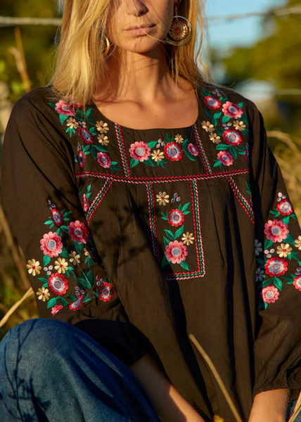 Emma Top - Belle Embroidery Black