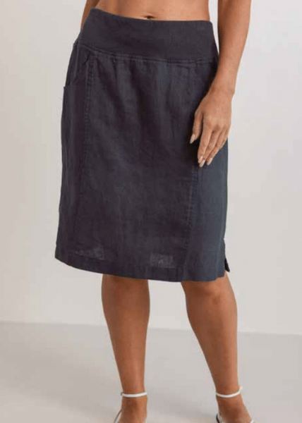 Linen Rib Waist Skirt - Charcoal
