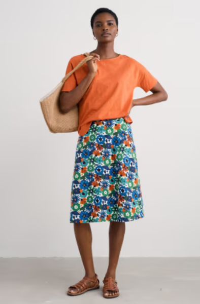 Rose Skirt - Screenprint Floral Chalk