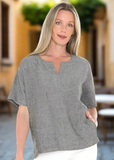 2 Pocket Linen Top - Blackstone