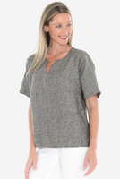 2 Pocket Linen Top - Blackstone