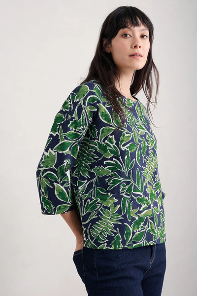 Living Canvas Top - Inked Foliage Maritime