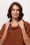 Boiled Wool Cowl Neck Top - Copper
