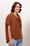 Boiled Wool Cowl Neck Top - Copper
