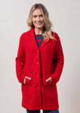 Boiled Wool Collared Button Through Coat - Red