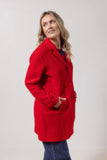 Boiled Wool Collared Button Through Coat - Red