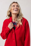 Boiled Wool Collared Button Through Coat - Red