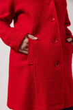 Boiled Wool Collared Button Through Coat - Red
