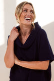 Boiled Wool Cowl Neck Top - Navy