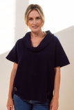 Boiled Wool Cowl Neck Top - Navy