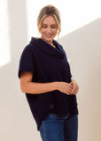 Boiled Wool Cowl Neck Top - Navy