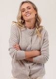 Merino  Cashfeel Mock Neck Cardigan - Wheat