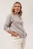Merino  Cashfeel Mock Neck Cardigan - Wheat