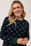 Merino Crew Neck Spot Sweater - Navy / Green