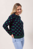 Merino Crew Neck Spot Sweater - Navy / Green