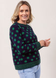 Merino Crew Neck Spot Sweater - Navy / Green