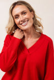 Merino V Neck Sweater - Red