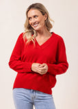 Merino V Neck Sweater - Red