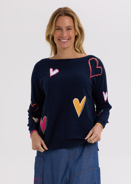 Intarsia Hearts Knit - Denim