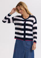 Pointelle Zip Cardi - Navy