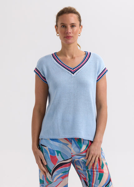Stripe Trim Top - Powder