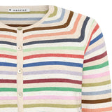 Anna Striped Crew Neck Cardigan - Light Oat