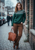 Brigitte Lambswool Yoke Crew - Emerald