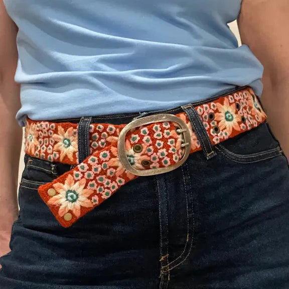 Buds & Blooms Floral Embroidered Wool Belt