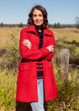 Boiled Wool Rib Collar Pocket Detail Coat - Red