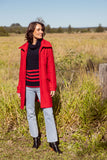 Boiled Wool Rib Collar Pocket Detail Coat - Red
