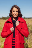 Boiled Wool Rib Collar Pocket Detail Coat - Red