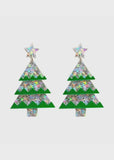 Silver & Green Resin Christmas Tree Earrings