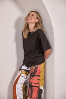 Linen Drawstring Top - Black