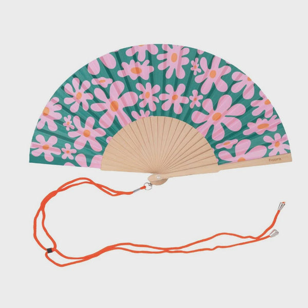 Hand Fan w/ Gift Box - Pink & Green Flowers