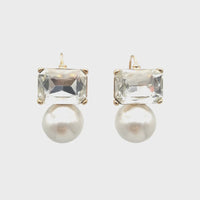 Maggie Clear Rectangular Crystal with Faux Pearl Earrings