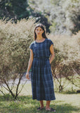 Mirella Blue Check Linen Cap Sleeve Top