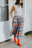 Amélie Linen Skirt - Multi Check with Belt