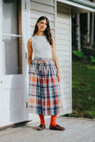Amélie Linen Skirt - Multi Check with Belt