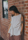 Coco Tie Front Linen Top - Houndstooth Natural