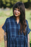 Juliette Blue Check Button Up Linen Dress