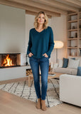Nickie Merino/Cotton Oversized Vee - Dark Aqua