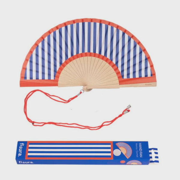 Hand Fan w/ Gift Box - Red & Blue Stripes