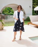 Linen Elastic Back Dress - Navy White Blossom
