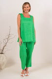Linen 7/8 Flat Front Pants - Emerald