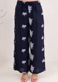 Linen Drawstring Pants - Navy/White Blossom