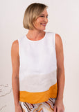 Linen Spliced Tank With Zip - White/Marigold