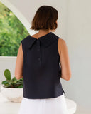 Cowl Neck Button Back Top - Navy